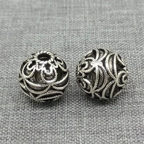 2 Pieces of 925 Sterling Silver Oxidized Bohemian Round Beads 12mm for Bracelet