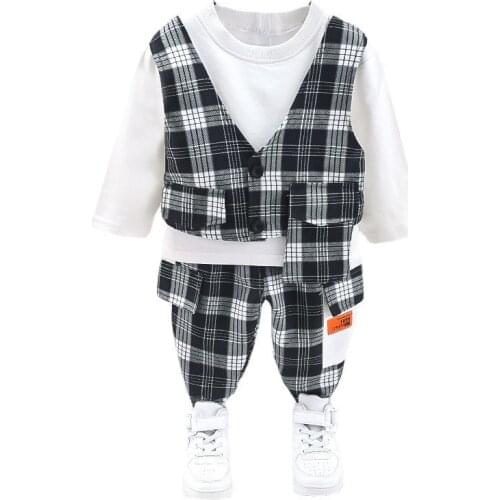 New Spring Autumn Baby Boys Clothes Suit Fashion Children Plaid T-Shirt Pants 2Pcs/Sets Toddler Casual Clothing Kids Tracksuits