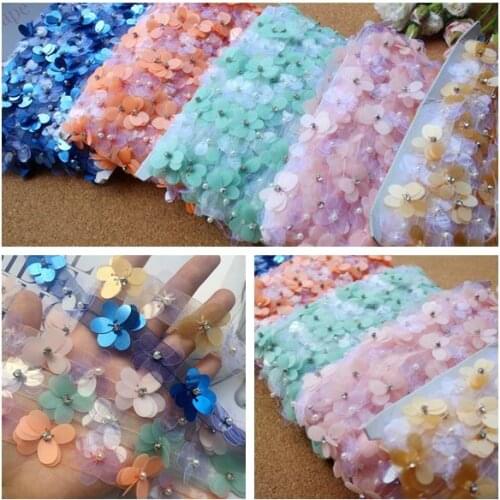 3 M / Pack High Quality Color Flower Sequins Rhinestone Ribbon Hand-sewn Clothing Lace Lace Accessories
