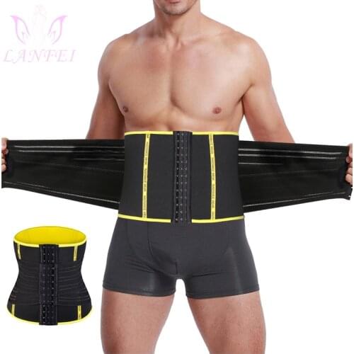 LANFEI Men Waist Trainer Double Strong Compression Pull Straps Wasit Trimmer Body Shaper Belt Neoprene Sweat Slimming Shapewear