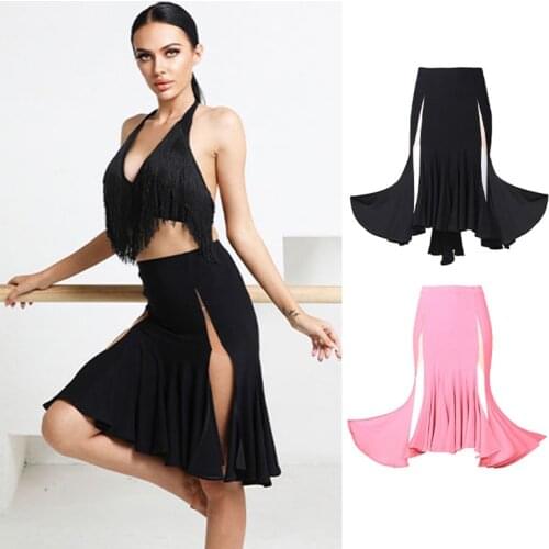 Latin Dance Skirt Lady Tango Salsa Cha Cha Rumba Samba Dancing Practice Performance Wear Irregular Straps Lace Skirts DNV13201