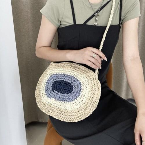 Summer Bag Female Round Straw Bags for Women 2021 Rattan Shoulder Bag Handmade Woven Beach Handbags Ladies Message Handbag Totes