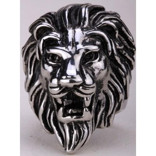 Lion ring for men kids stainless steel 316L biker punk rock party jewelry big animal charm antique silver tone SR03 fashion 2015