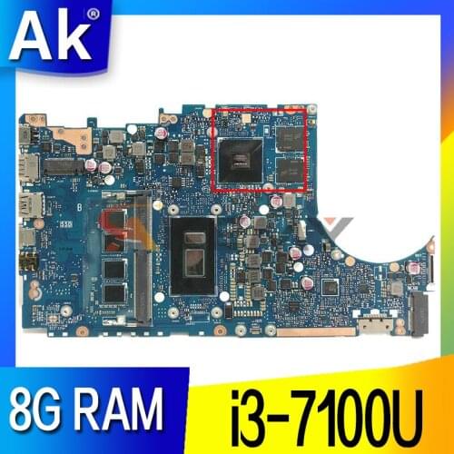 Akemy TP410UR notebook mainboard with i3-7100U 8GB RAM V2G For ASUS VivoBook Flip 14 TP410UR TP410U Laotop Mainboard Motherboard