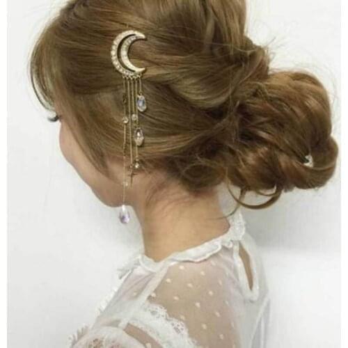 Fashion Moon Pentagonal Star Crescent Pendant Hair Clip for Women Elegant Snap Barrette Stick Hairpin Hair Styling Accessories