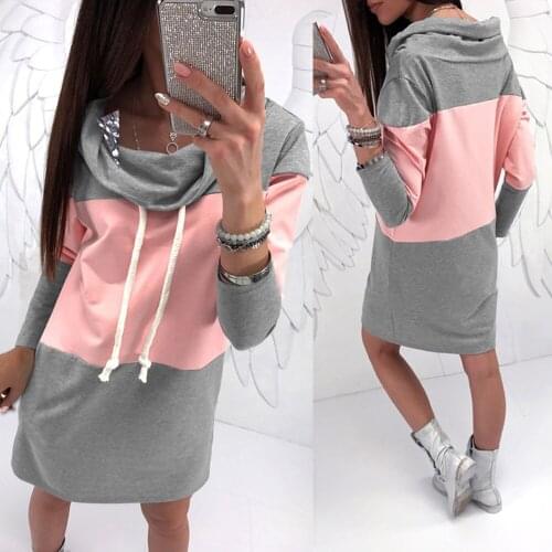 \fashion Woman Dress Above Knee Mini Sexy Pink and Gray Patchwork Loose Female Dress