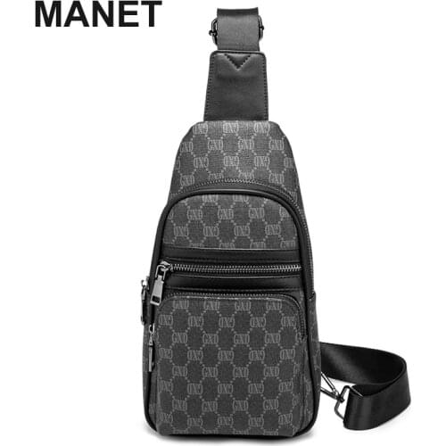 MANET Plaid Mens Crossbody Bag Pu Sling Bag Men Lattice Leather Designer Chest Messenger Bag Mens Business Luxury Brand Bags New