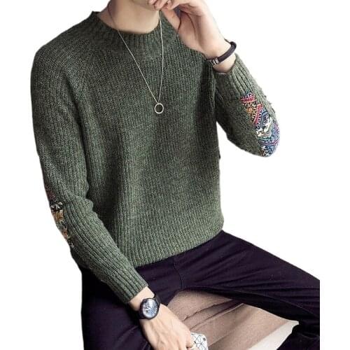 2021 new trend sweater mens thick Pullover round neck low collar sweater mens Korean Trend