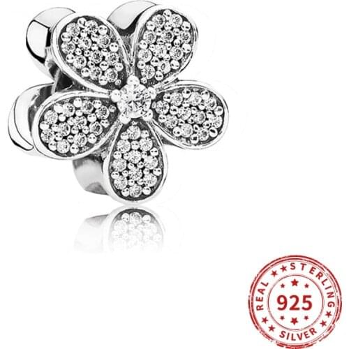 Real 925 sterling silver Beads Shining daisy Charm Beads Suitable fit Original Pandora Bracelet Jewelry 2021