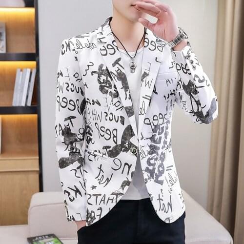 Spring 2021mens New Alphabet Graffiti Print Suit Youth Slim Casual Handsome blazer