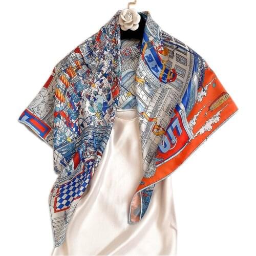 New Winter Real Women Adult Fashion Pashmina 2020 Hijab Twill Silk Womens 90cm Oil Painting Printing Shawl Sunscreen Bandana