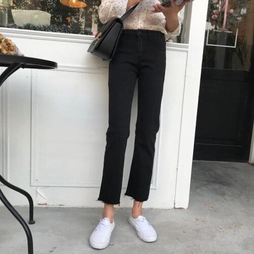 Spring 2021 new Korean black jeans womens straight loose pants high waist slim pipe Capris