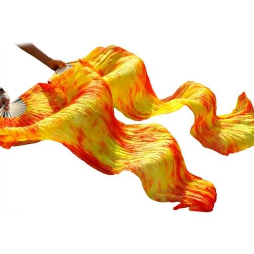 Wholesale 1pc right fans+1 pc left fans 5 size*0.9m(XX"*35") hand painted belly dance silk fan veil,red and yellow mix color