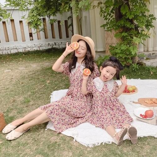 Mother Daughter Dresses Summer Korean Style Christmas Family Pajamas Mommy Mum Baby Girl Clothes Family Look Clothing