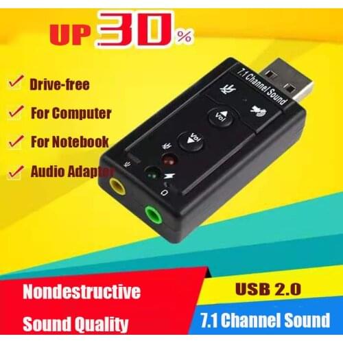 Portable USB 2.0 Virtual 12Mbps External 7.1 Channel Nondestructive Sound Stereo 3.5mm Headphone Audio Sound Cards Mini Adapters