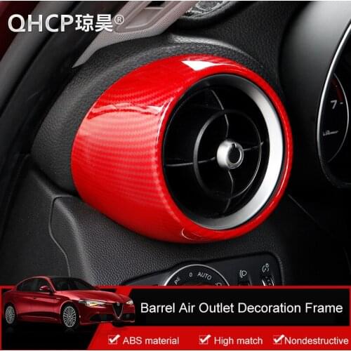QHCP Car Front Rear Barrel Air Conditioning Outlet Decoration Frame Cover ABS Carbon Fiber Style Special For Alfa Romeo Giulia