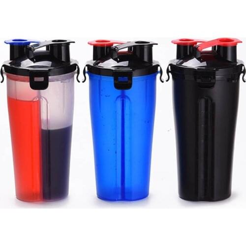 Protein powder shaker bottle custom logo 700ml plastic double head fitness BPA free leakproof sport mixer water bottle