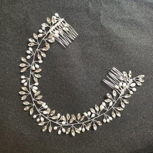 SLBRIDAL Handmade Wired Crystal Rhinestones Freshwater Pearls Wedding Hair Vine Hair accessories Bridal Headband Women Jewelry