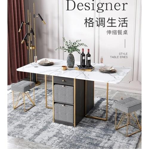 Light luxury, modern, simple, foldable and retractable rock plate dining table and chair combination, small family rectangular d