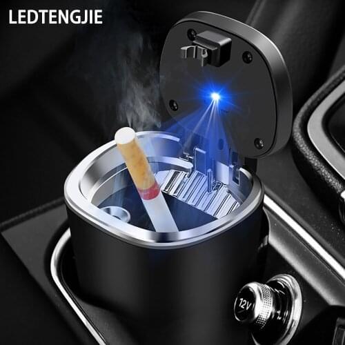 LEDTENGJIE Car Ashtray with Hood Hanging Ashtray Car Ashtray Stealth Car LED Lights Fashionable and Convenient Design