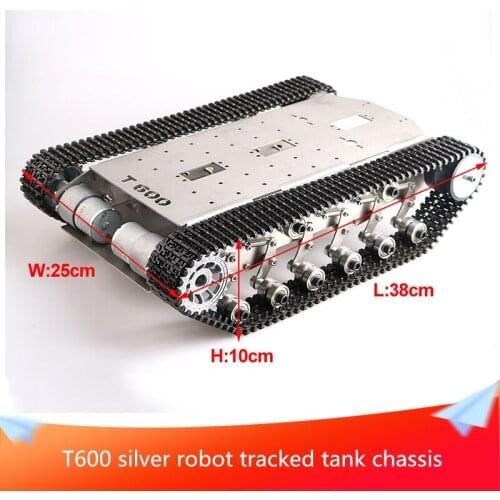 T600 Flexible Damping Silver Robot Tracked Vehicle Chassis Off-road Large Load RC DIY Metal Tank Chassis Nylon Plastic Track