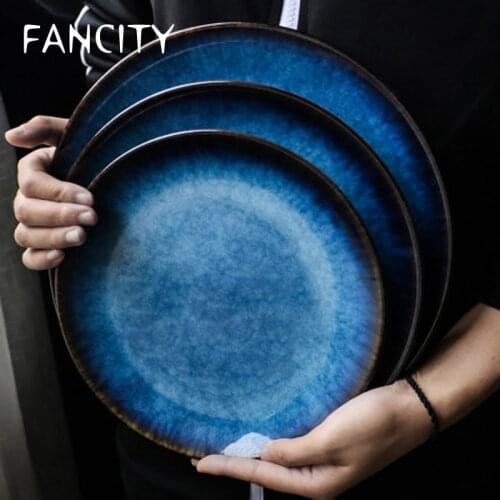 FANCITY Plate dish plate household steak plate restaurant ceramic tableware breakfast plate fruit plate flat plate round