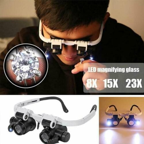 1 Pcs LED Head-mounted Magnifier Scalable Double Eye Lens Magnifier For Jewelry Enlarge Watch Magnifier Repair Tool 8/15/23X