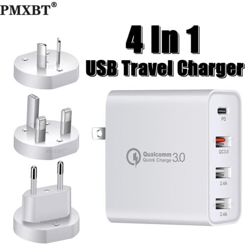 48W Multi Quick Charge 3.0 USB Charger Travel PD Fast Phone Charging For iPhone 11 Pro Max AU UK EU US Plug 4 in 1 Turbo Charger