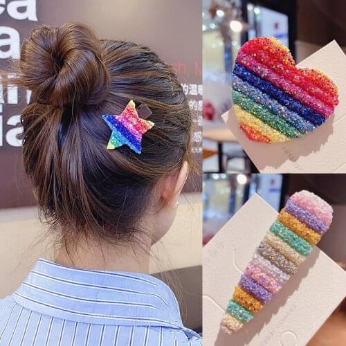 Sequined Hair Clip Bangs Side Clip BB Clip Headdress Korean Style Girls Cute Rainbow Five-pointed Star Gradient Ins Seven Color