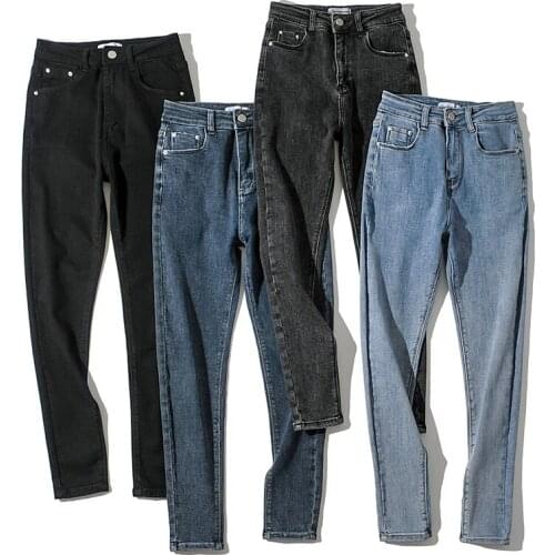 Womens High Waist Jeans 2020 Fall Winter Vintage Black Skinny Stretch Denim Pants Elastic Slim Pencil Pants Female Jean Clothes