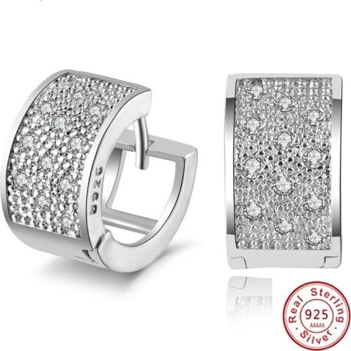 Fashion Sterling Plata Women Studs Earrings Luxury 3 Row Rhinestone Silver Color Jewelry for Women Men Girl Gift Wholesale