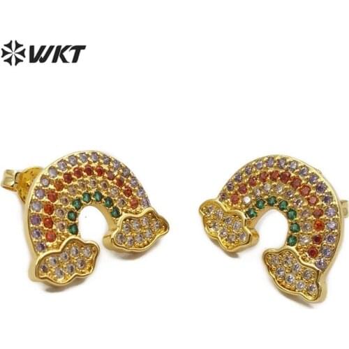 WT-ME066 Women Stud Earring Jewelry Rainbow And Clounds Statement Earring Multi Colors CZ Pave Earring Fashion Gift For Girl