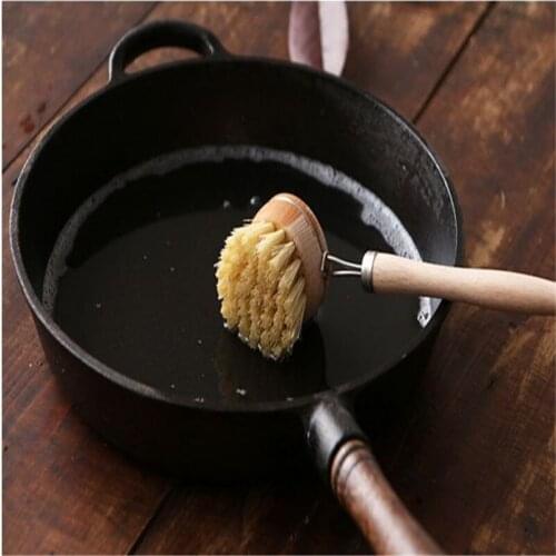 1pc Creative Natural Eucalyptus + Sisal Long Handle Wood Scrubber Cleaning Pot Washing Machine Kitchen Multi-function Brush