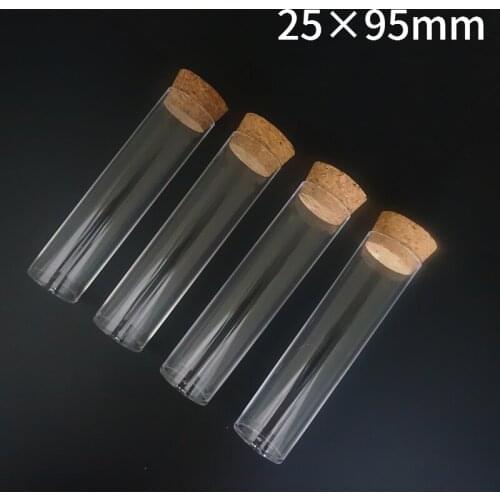 20pcs 30pcs 50pcs 100pcs 25x95mm Flat Bottom Tea Plastic Test Tube Drosophila Vials Culture Tube With Cork Stoppers