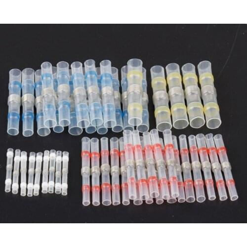 50PCS Waterproof Solder&Seal Heat Shrink Butt Connectors with Soldering Sleeve Red Blue White Yellow