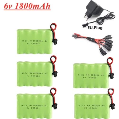 6V 1800mAh Ni-CD Battery +6V Charger For RC Toy Car Boat Gun Tank Truck Trains RC Toy Model 5* AA 6v Rechargeable Battery Pack