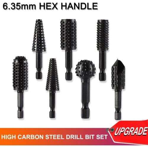 7pcs 1/4" Drill Bit Set Woodworking Rotary Drill Bits Upgrade Hex Handle Wood Work Knife Wood Carving Tool High Carbon Steel