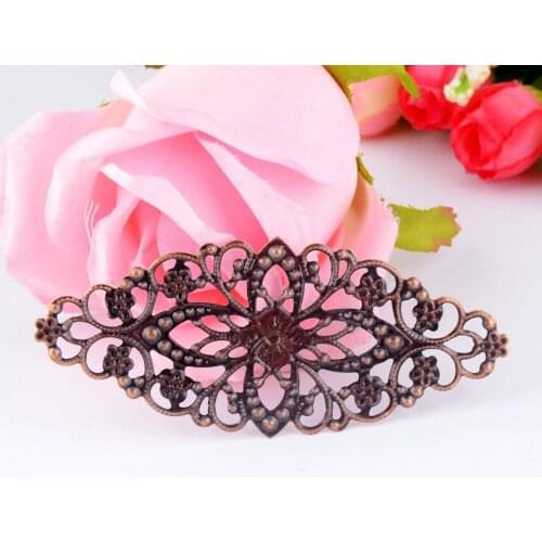 Free shipping Retail 5Pcs Copper Tone Filigree Flower Wraps Connectors Metal Crafts Gift Decoration DIY Findings 8x3.5cm F0445