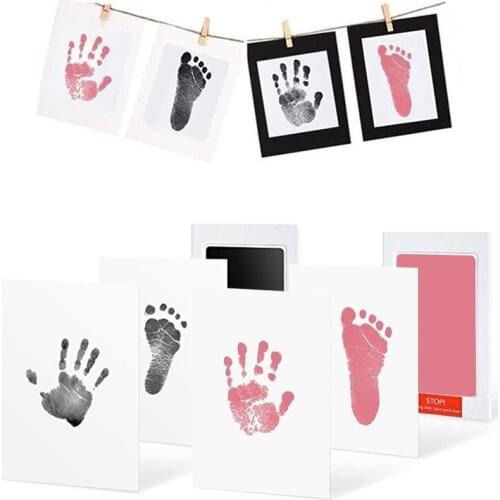 Safe Non-toxic Baby Footprints Handprint No Touch Skin Inkless Ink Pads Kits for 0-10 Months Newborn Pet Dog Paw Prints Souvenir