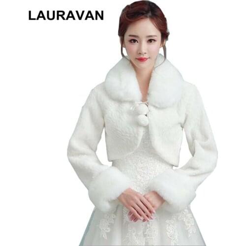 Wedding Bolero Ivory Faux Fur Bridal Wedding Wrap Jackets Winter Sleeved Evening Party Shrug Bolero Coat Womens Accessory