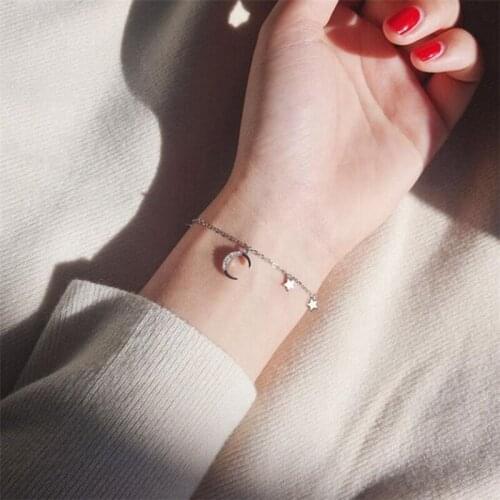Season Gate 925 Sterling Silver Fashion Inlaid Diamond Temperament Star Moon Personality Chain Bracelets for Women Girls SB032