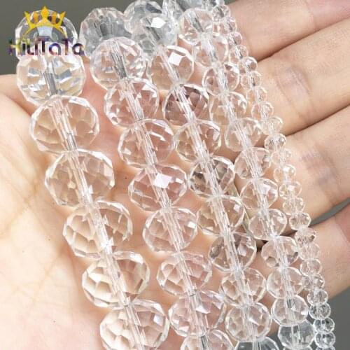 Natural Faceted Glass Crystal Rondelle Beads Clear Round Beads For Jewelry Making DIY Necklace Bracelet 15'' 4/6/8/10/12/14mm