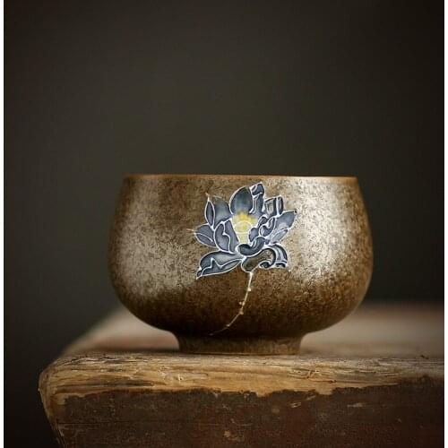 Handmade relief lotus teacup ceramic kung fu tea set single cup kiln variable tea cup master cup single stoneware tea cup