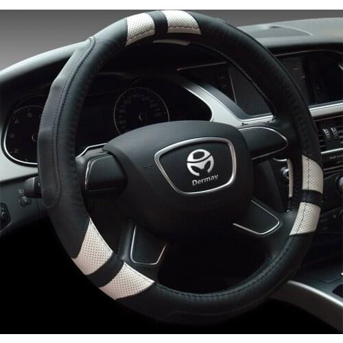 DERMAY 6 Colors Car Steering Wheel Cover Genuine Leather Non-slip 37-38cm for Haval Ford Mazda Fiat Renault Lexus Bmw Audi