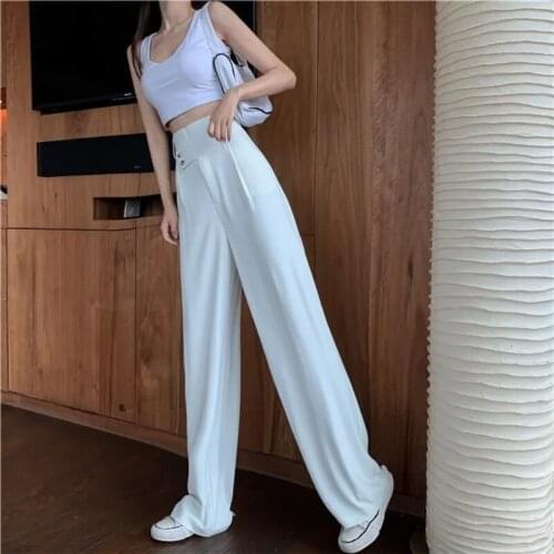 Elegant Slim Wide Leg Pants Women Korea Style Formal Office Ladies Straight Trousers Spring Lightweight Casual High Waist Suit