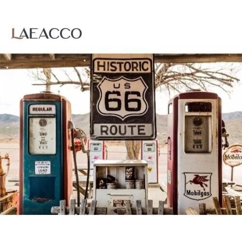 Laeacco Old Historic Gas Station Route 66 USA Party Birthday Decor Photo Background Photography Backdrop Photo Studio Photocall