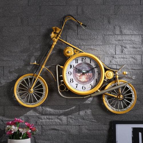 Creative Large 3d Wall Clocks Retro Iron Bicycle Clocks Shabby Chic American Wall Hanging Relogio De Parede Decorative SC525