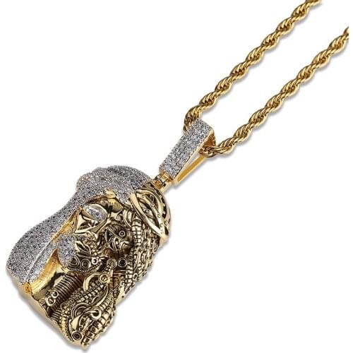 Christ Jesus Portrait Pendant Semi-Mechanical Face Iced Out Bling Cubic Zircon Pendant with Necklace Hip Hop Pendant Gift