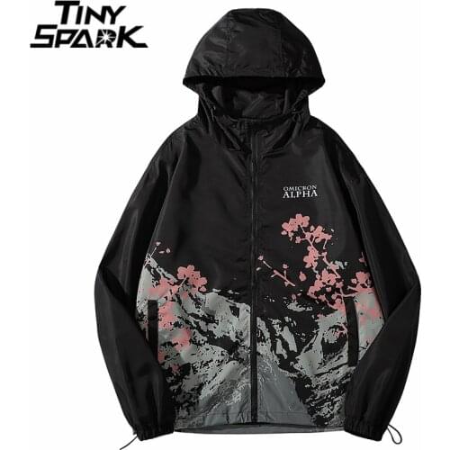 Men Hip Hop Streetwear Jacket Coat Chinese Painting Retro Windbreaker Jacket Harajuku 2021 Hooded Track Jacket Zipper Outwear