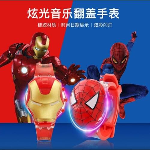 Disney Cartoon Deformation Flip Light Music Watch 21 Projection Toys Spider-Man Princess Minnie Childrens Toy Gift Watch